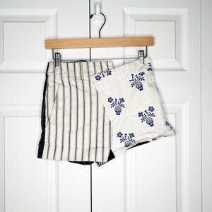 MONSE White Blue Flower Pot Striped Asymmetrical Shorts Women's Size 0